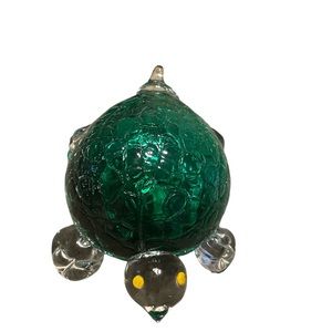 Blown Glass Signed and Numbered Green Turtle From Glassworks in Colorado